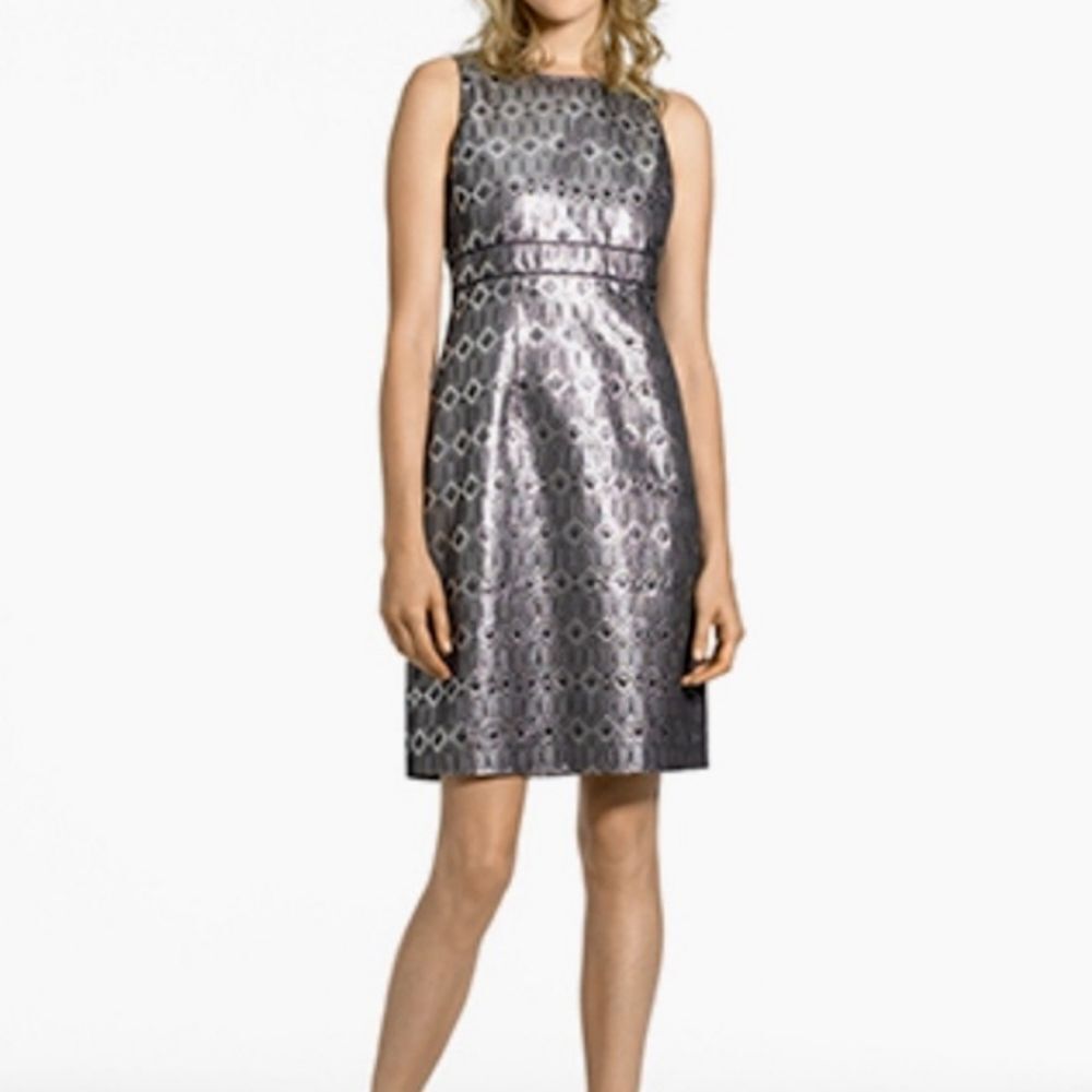 Tory Burch Metallic Silver Dress A-line Party Geometric Holiday Dressy Cocktail